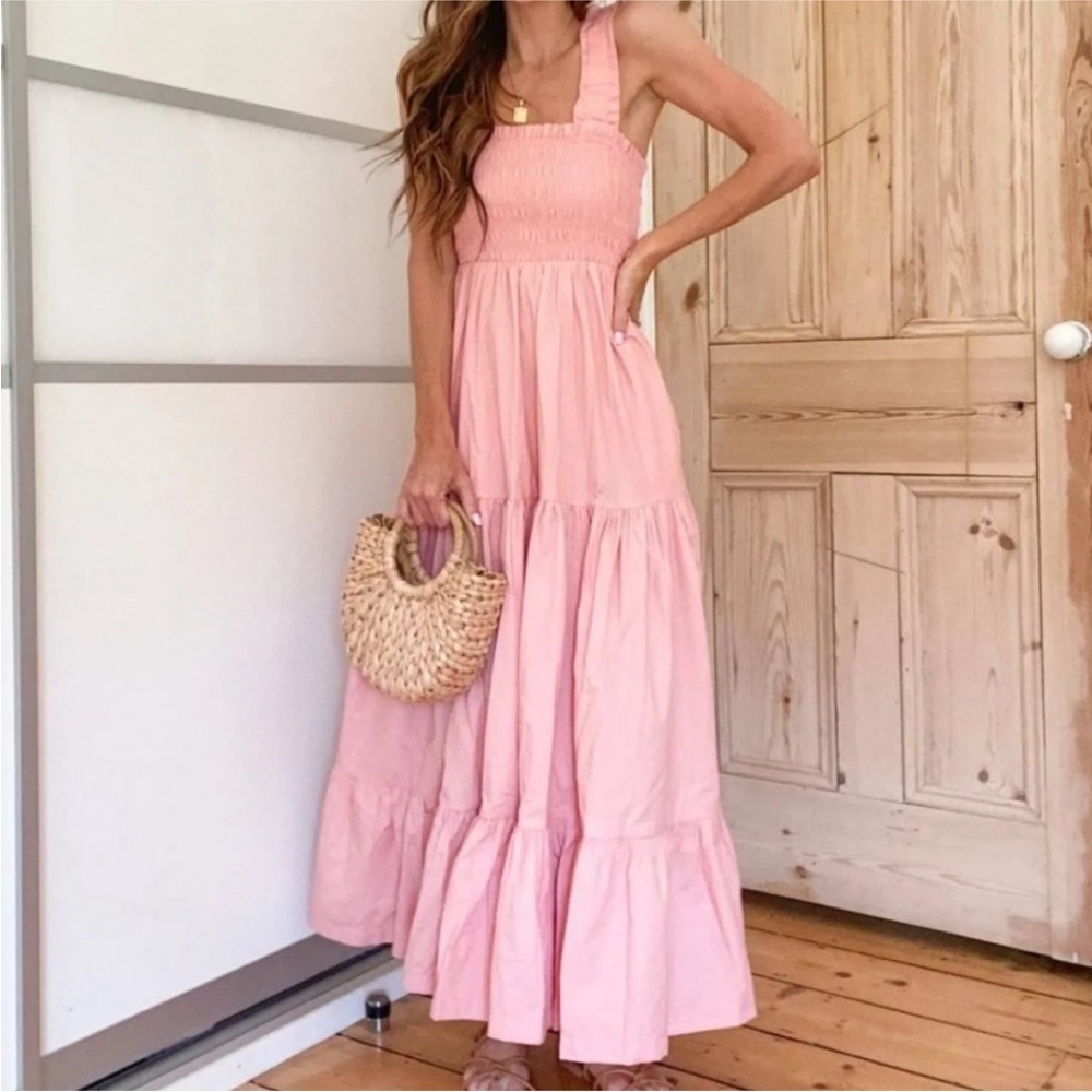 Abercrombie & Fitch Pink Smocked Bodice Easy Maxi summer dress Large Tall